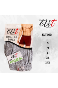 ELT1102 - Gri - Elit Erkek Havlu Bel Desenli Boxer